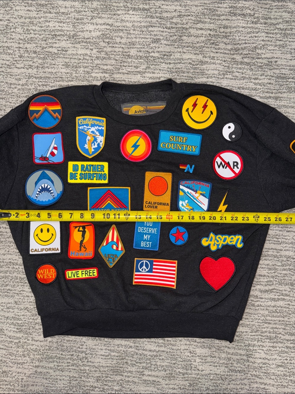 New Aviator Nation VINTAGE PATCH RELAXED CREW SWEATSHIRT -BLACK Small - Picture 5 of 10